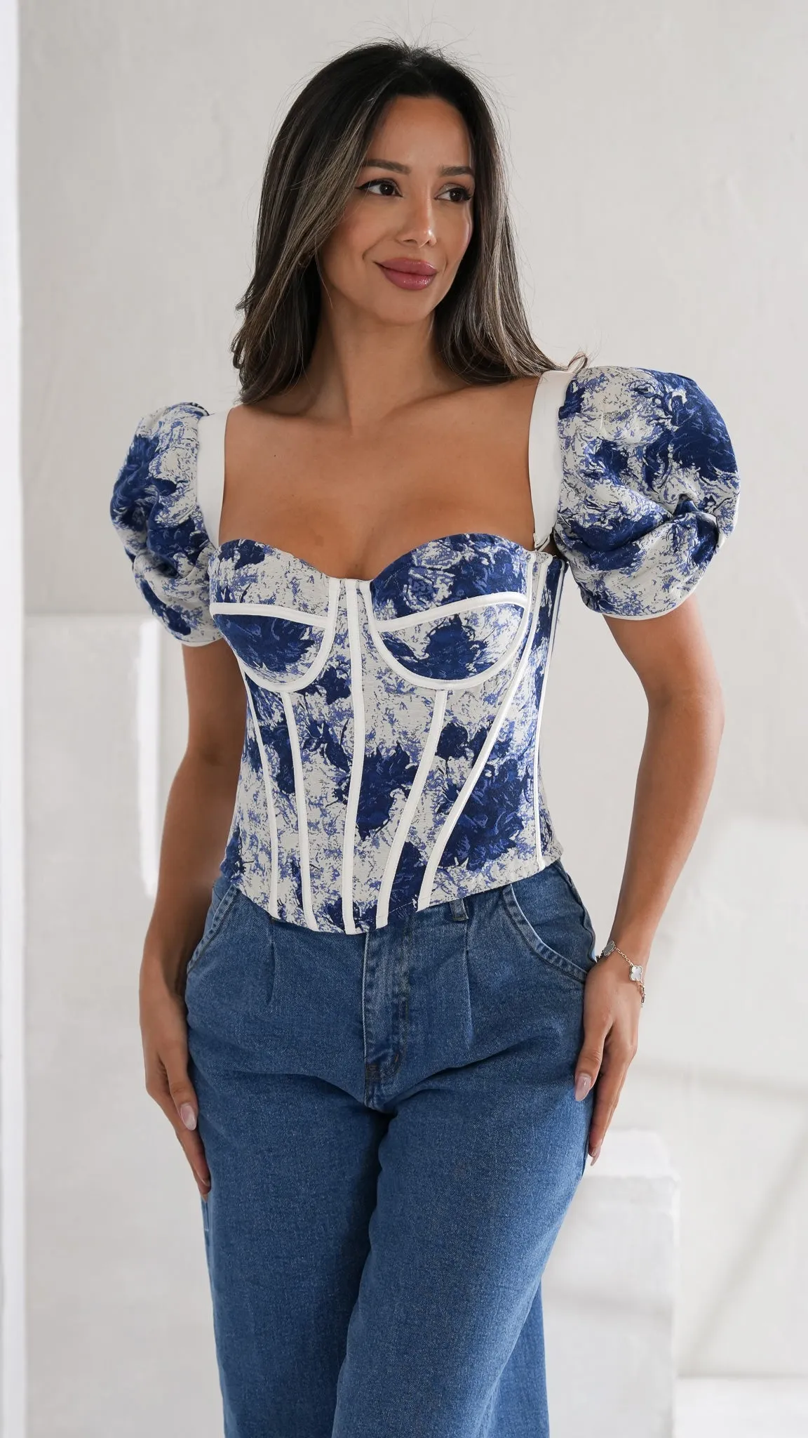Lana Bustier top in blue