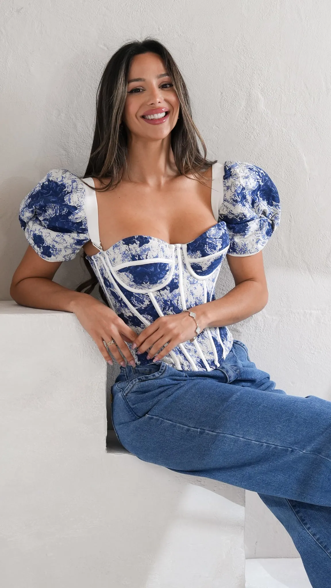 Lana Bustier top in blue