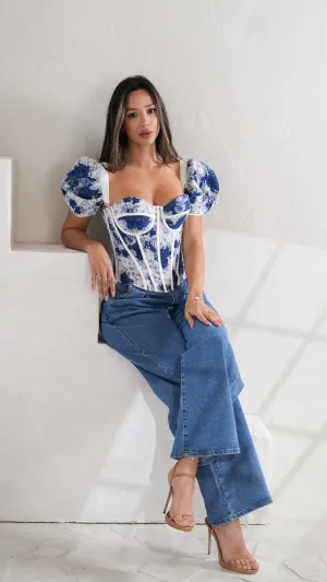 Lana Bustier top in blue