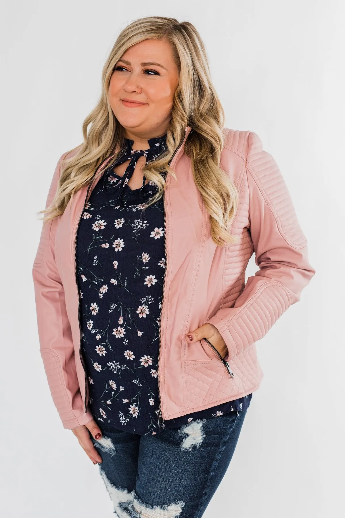 Leather Moto Jacket- Mauve Pink