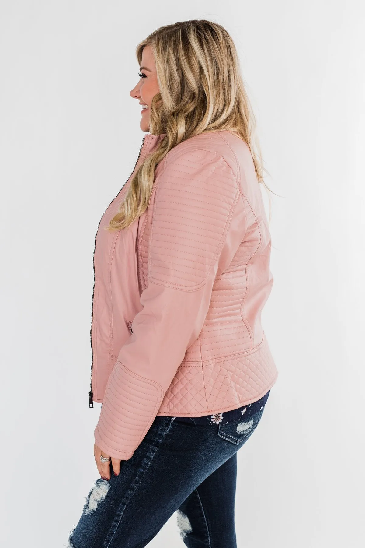 Leather Moto Jacket- Mauve Pink