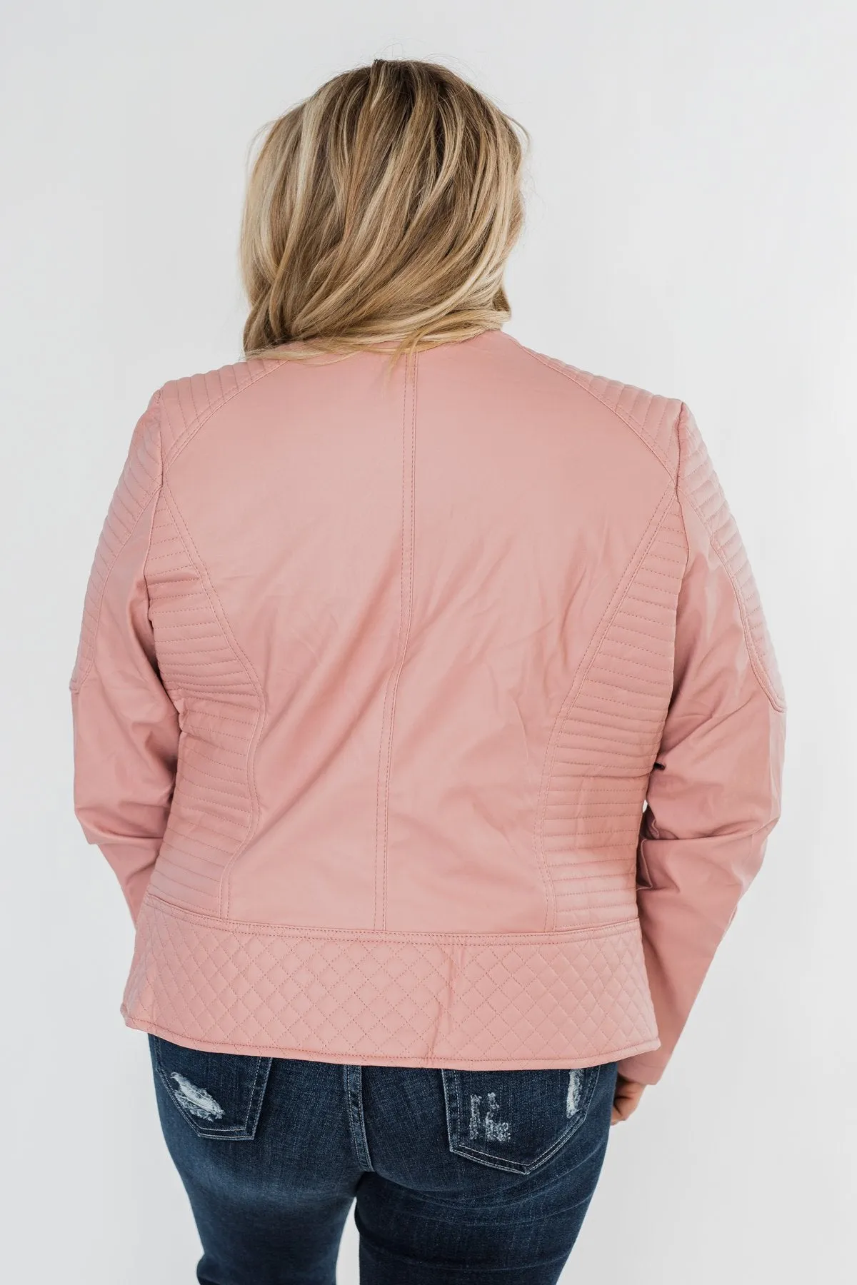 Leather Moto Jacket- Mauve Pink