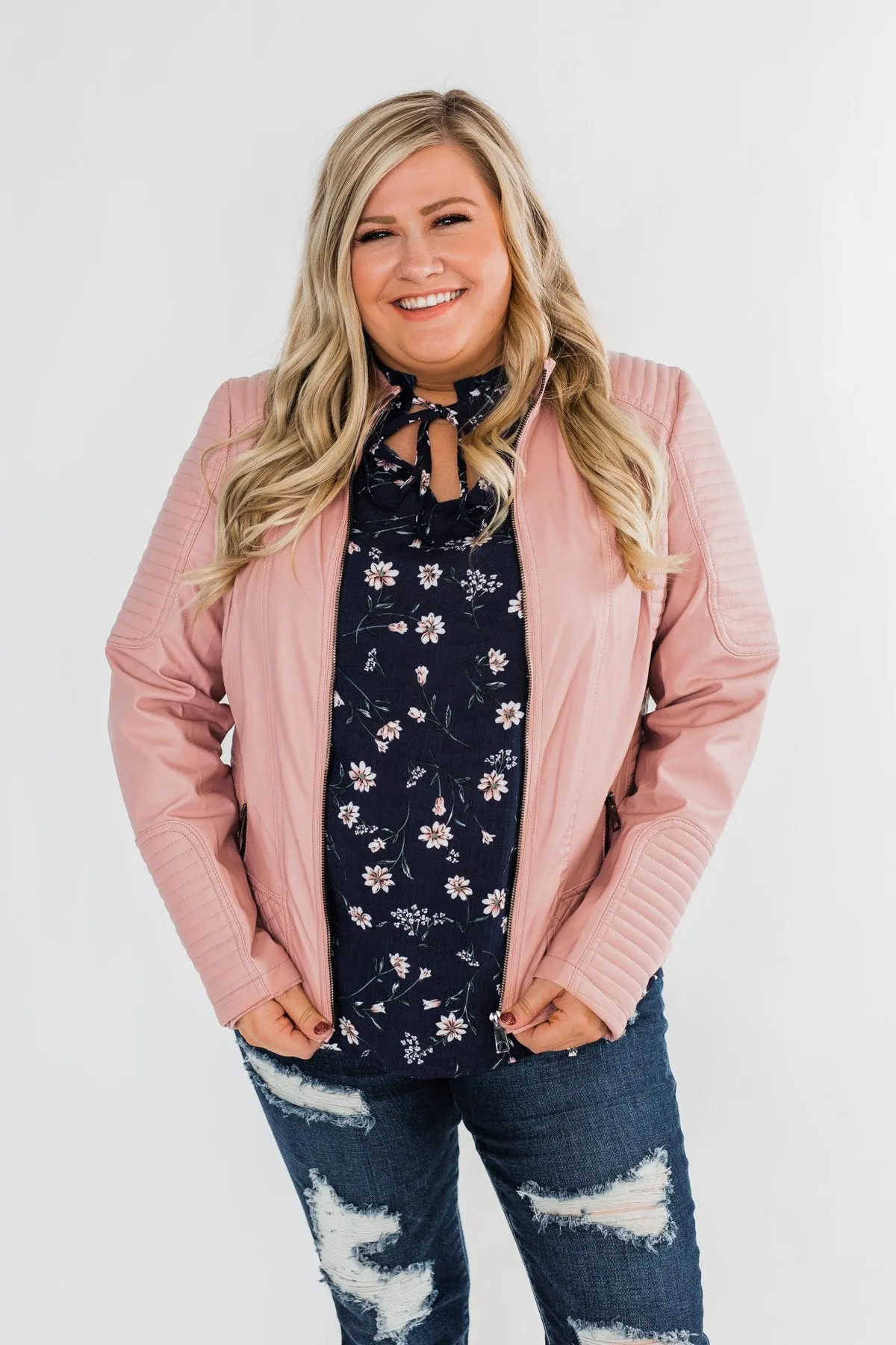 Leather Moto Jacket- Mauve Pink