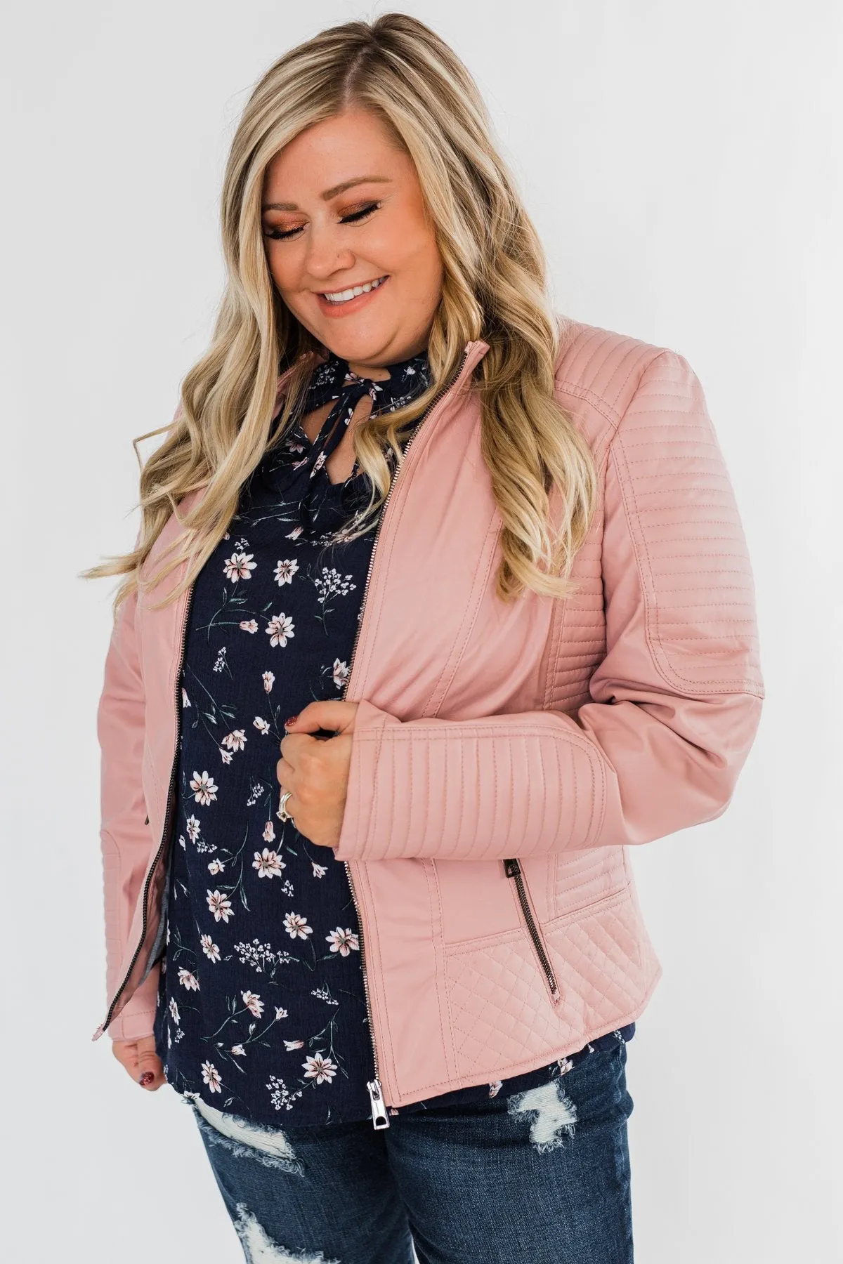 Leather Moto Jacket- Mauve Pink
