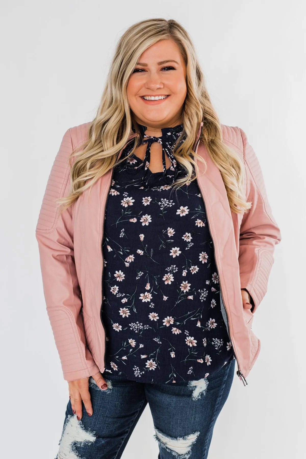 Leather Moto Jacket- Mauve Pink