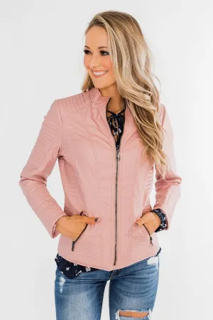 Leather Moto Jacket- Mauve Pink