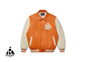 Leather Varsity Jacket "Orange"