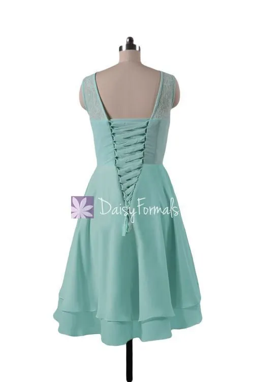 Light Blue Lace Party Dress High Low Lace Prom Dress Vintage Formal Dress (CST2230)
