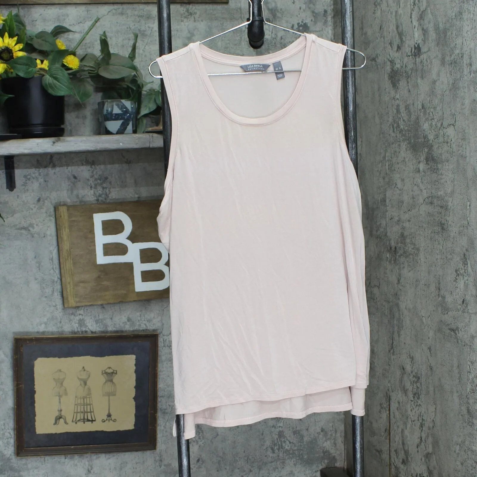 Lisa Rinna Collection Womens Sleeveless Knit A-Line Shirt Top Light Pink XL