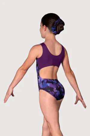 LL5205G - Cosmic Rose Printed Girls Open Back Leotard & Scrunchie