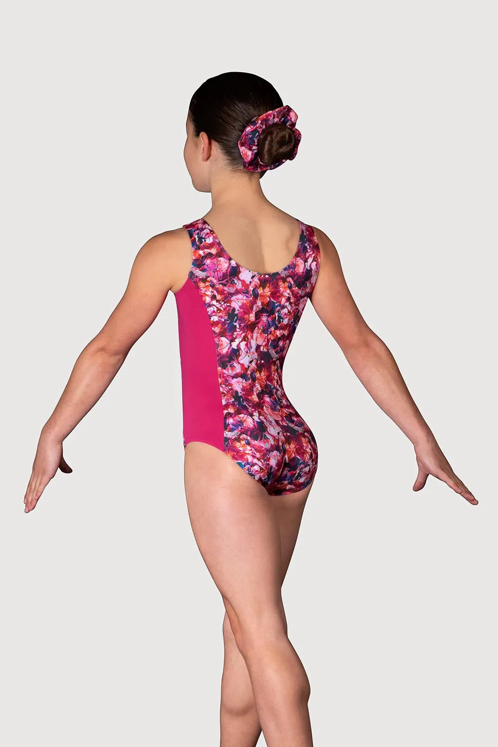LL5206G - Flora Burst Printed Girls Tank Leotard & Scrunchie