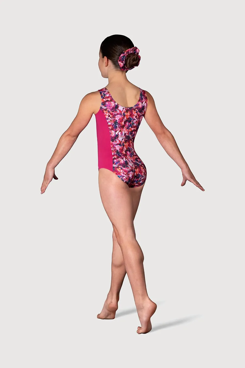 LL5206G - Flora Burst Printed Girls Tank Leotard & Scrunchie