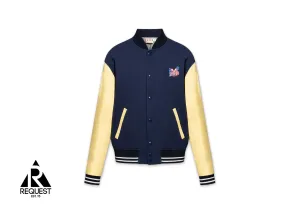 Logo Patch Leather Sleeve Varsity Jacket "Blue"
