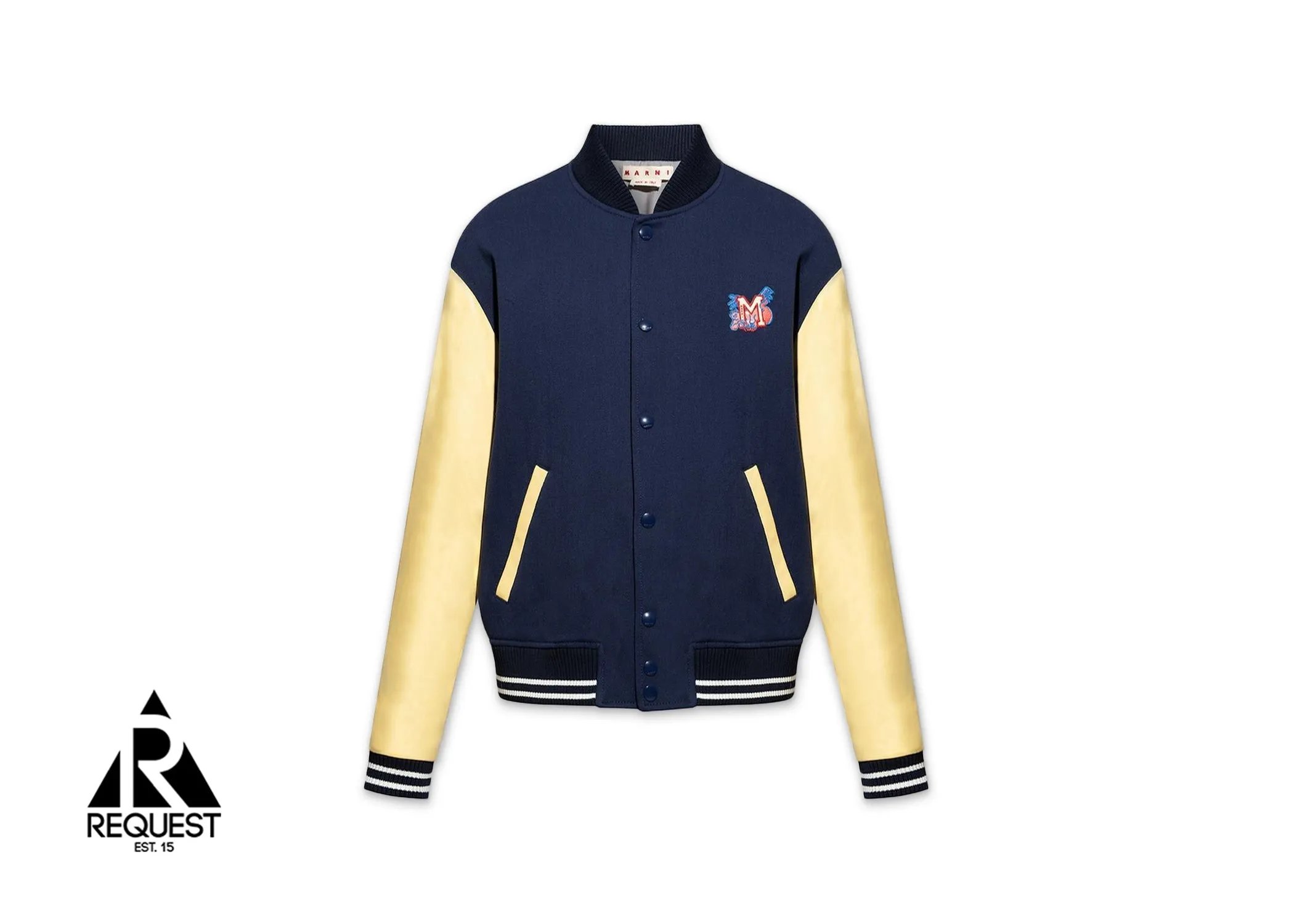 Logo Patch Leather Sleeve Varsity Jacket "Blue"