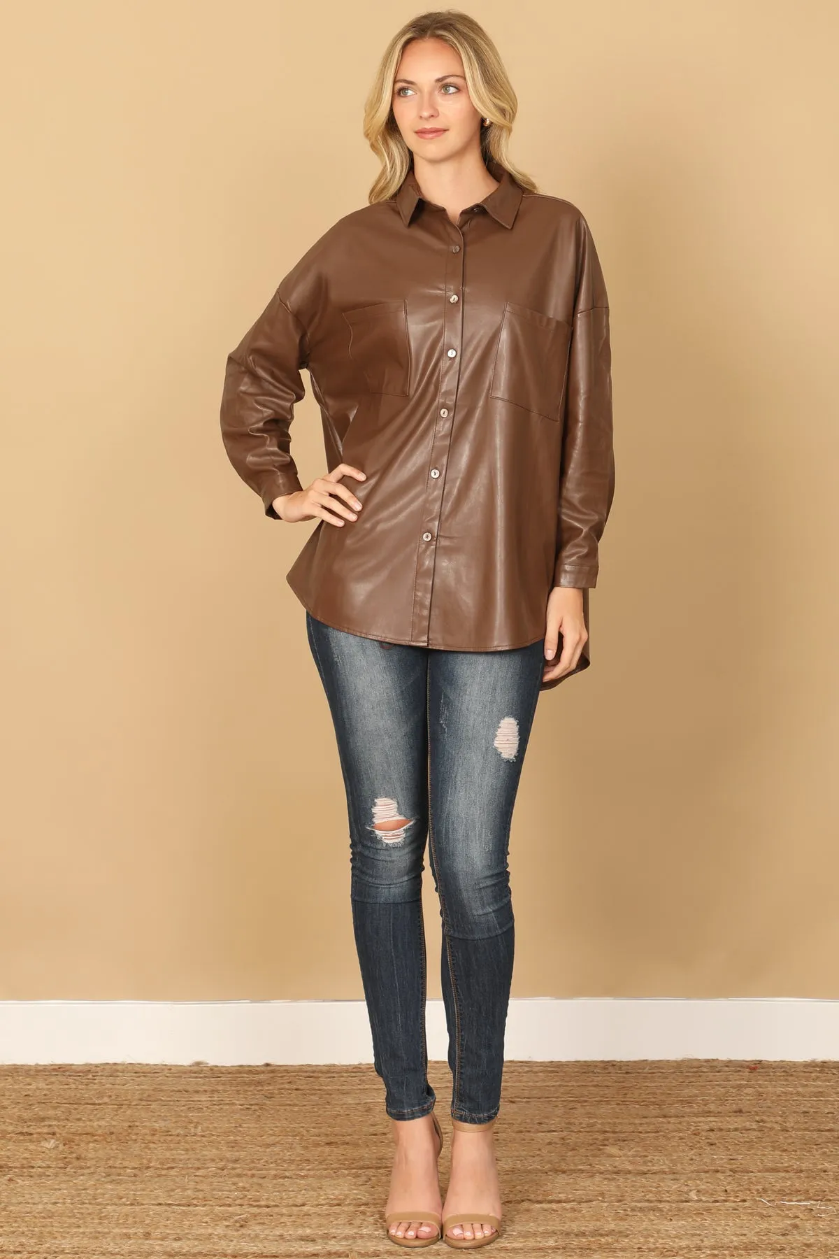 LONG SLEEVE LEATHER TOP