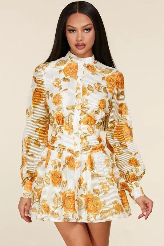 Long Sleeve Mini Dress with white and mesh stripe