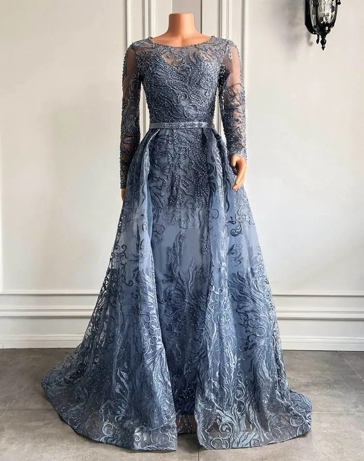 Long Sleeve Vintage Lace Dubai Women Formal Evening Gowns
