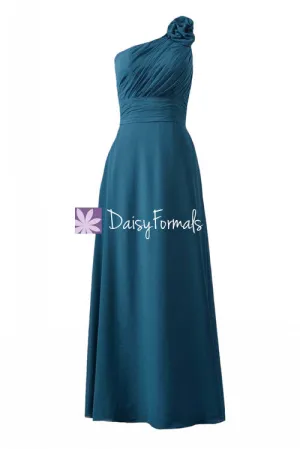Long Teal Chiffon Bridesmaid dresses One-Shoulder Long Formal Chiffon Dress(BM2449)