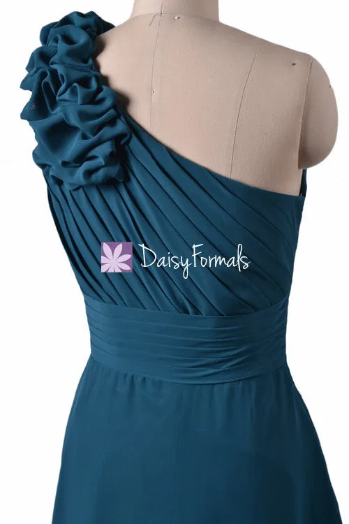 Long Teal Chiffon Bridesmaid dresses One-Shoulder Long Formal Chiffon Dress(BM2449)