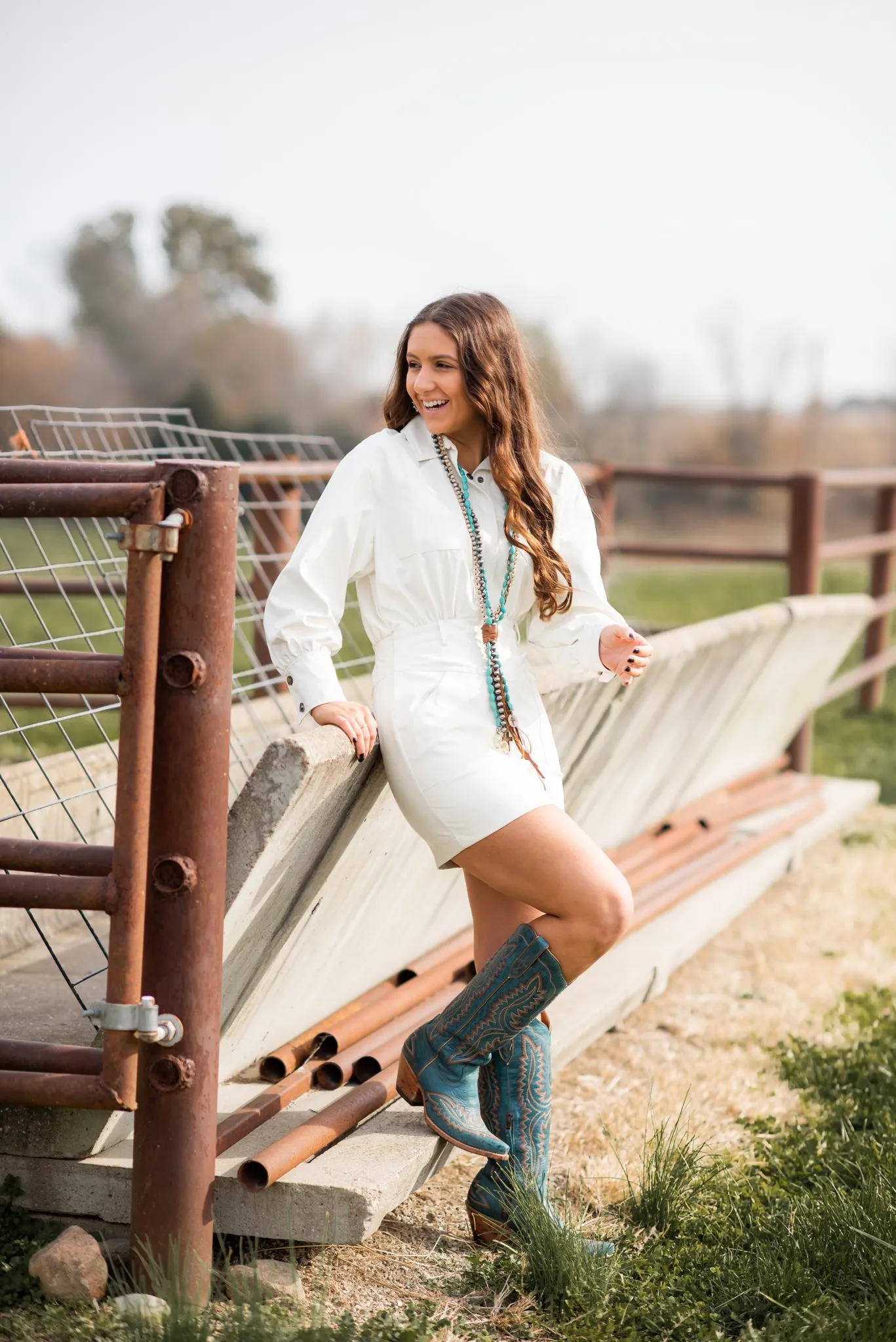 L/S Faux Leather Cream Dress