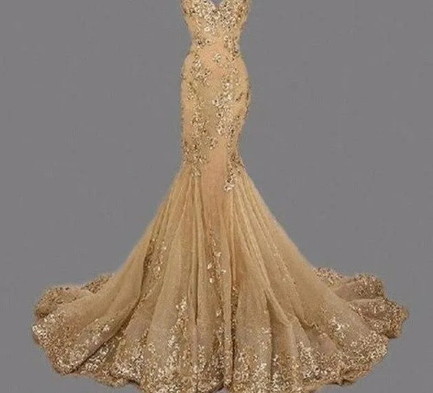 Luxury Evening Gowns Sweetheart robe de soiree Gold Sequins Mermaid