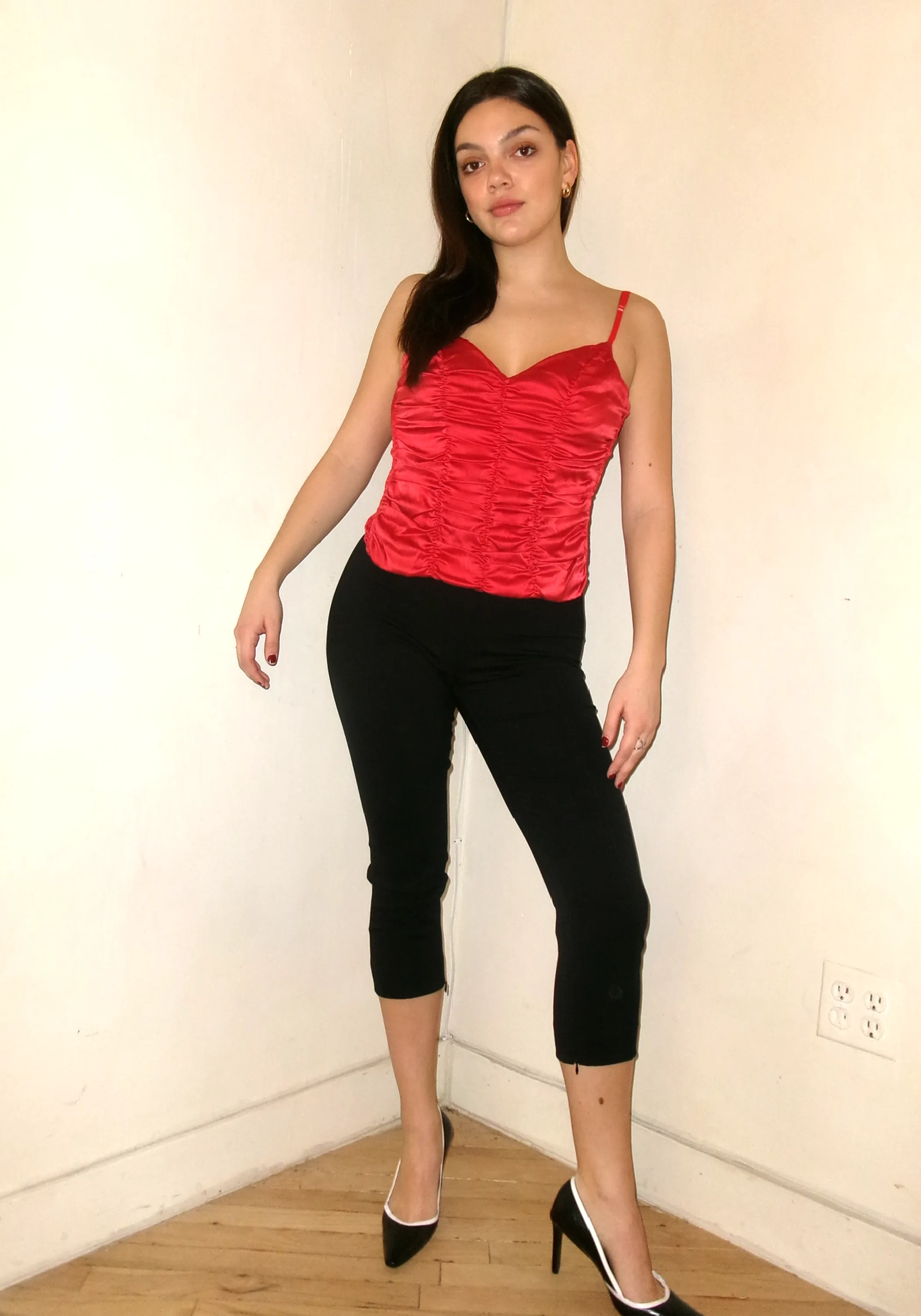 Mariella Burani Red Silk Ruched Corset Top