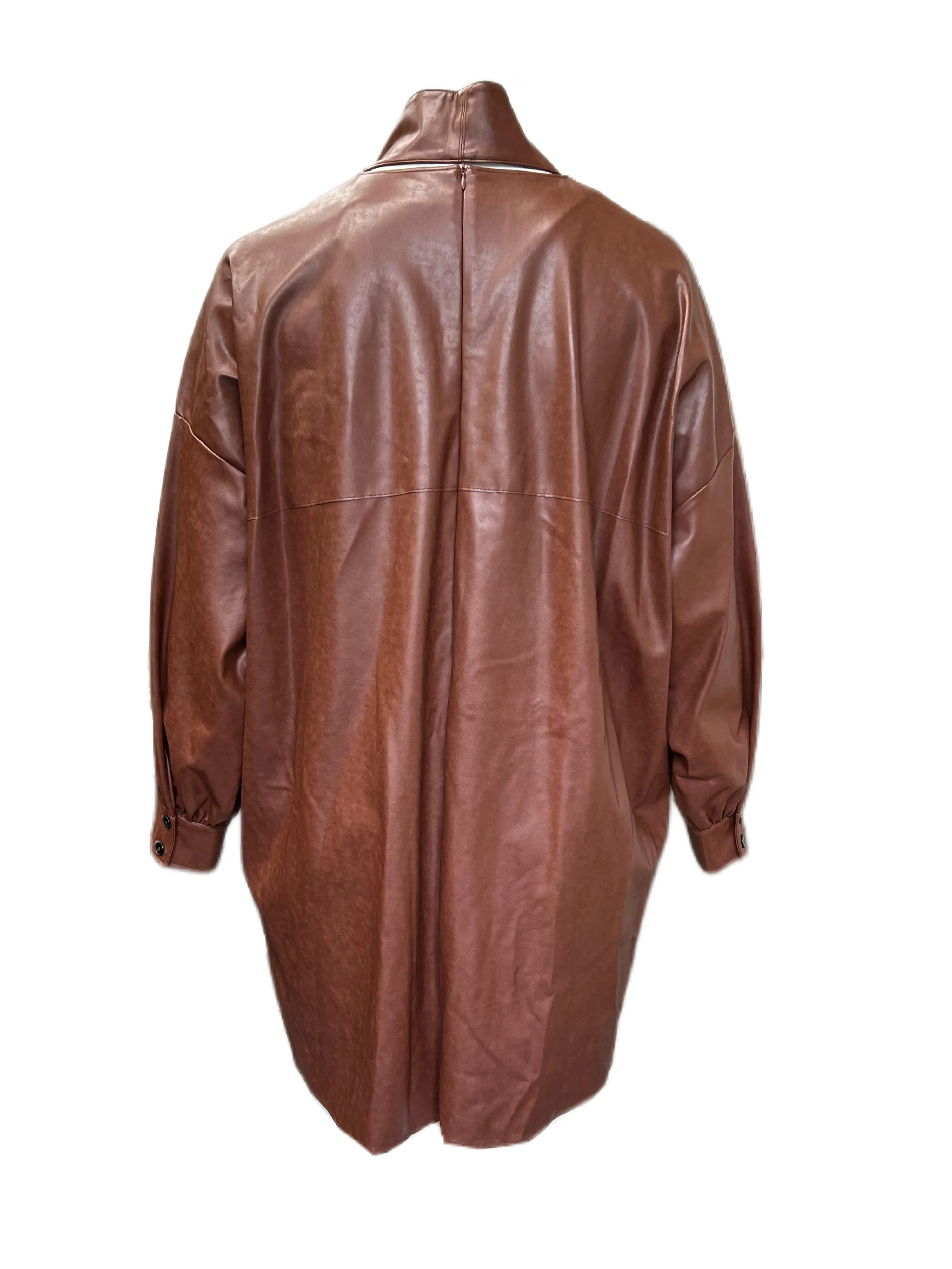 Marina Rinaldi Women's Brown Fervore Faux Leather Blouse NWT