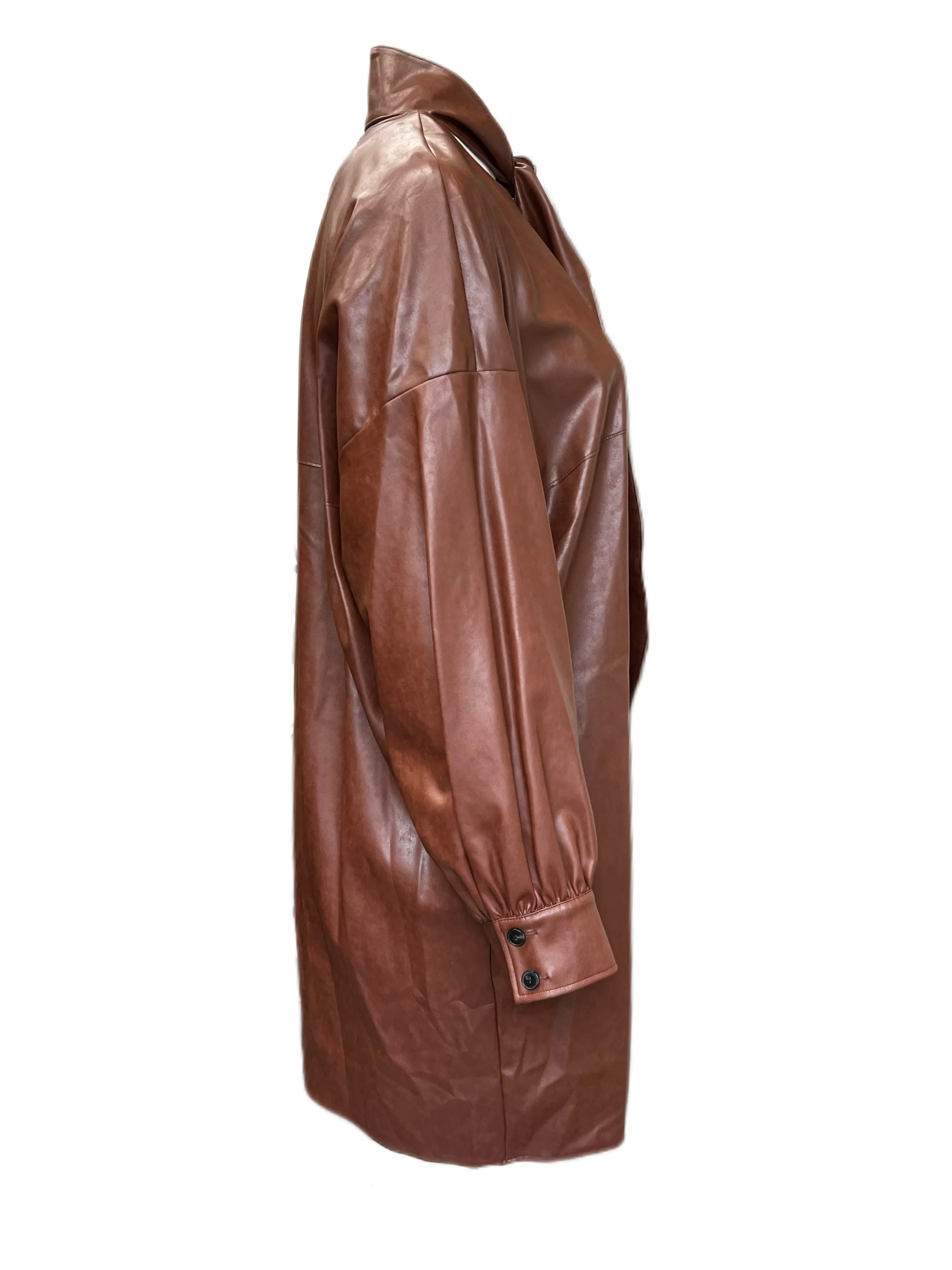 Marina Rinaldi Women's Brown Fervore Faux Leather Blouse NWT