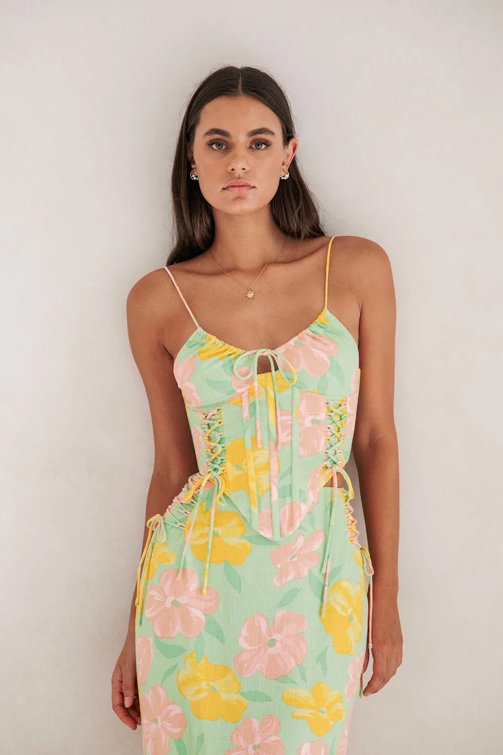 Marselle Corset Top - Rose Fill Green