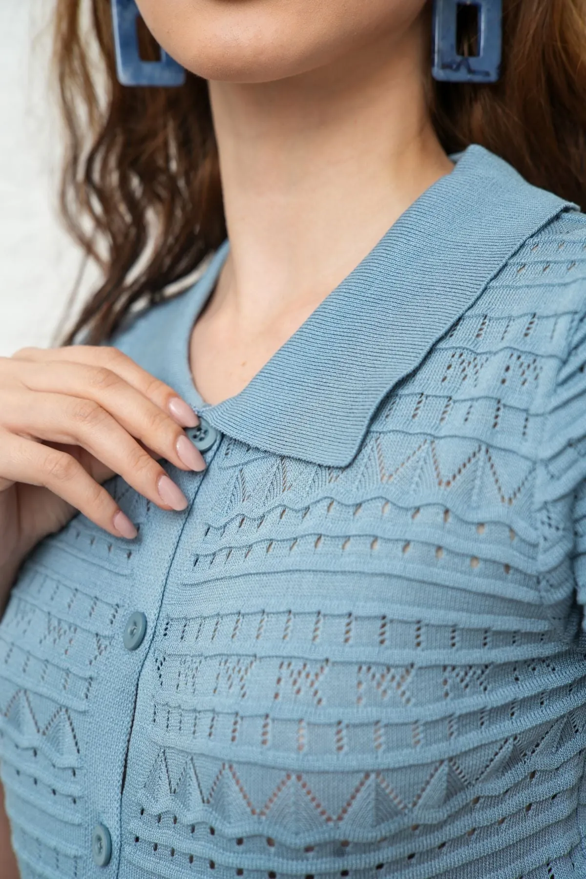 MARYAM Textured Knit Crop Shirt (Dusty Blue)