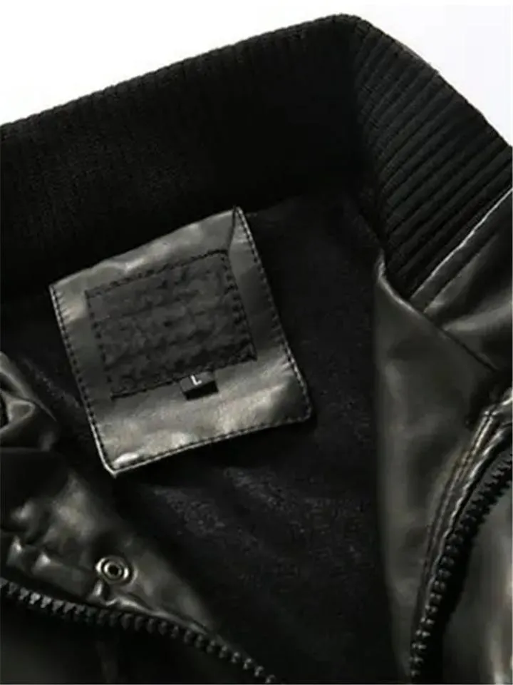 Men Winter Fashion Fleece Lined Midi Leather Jacket With Waistband