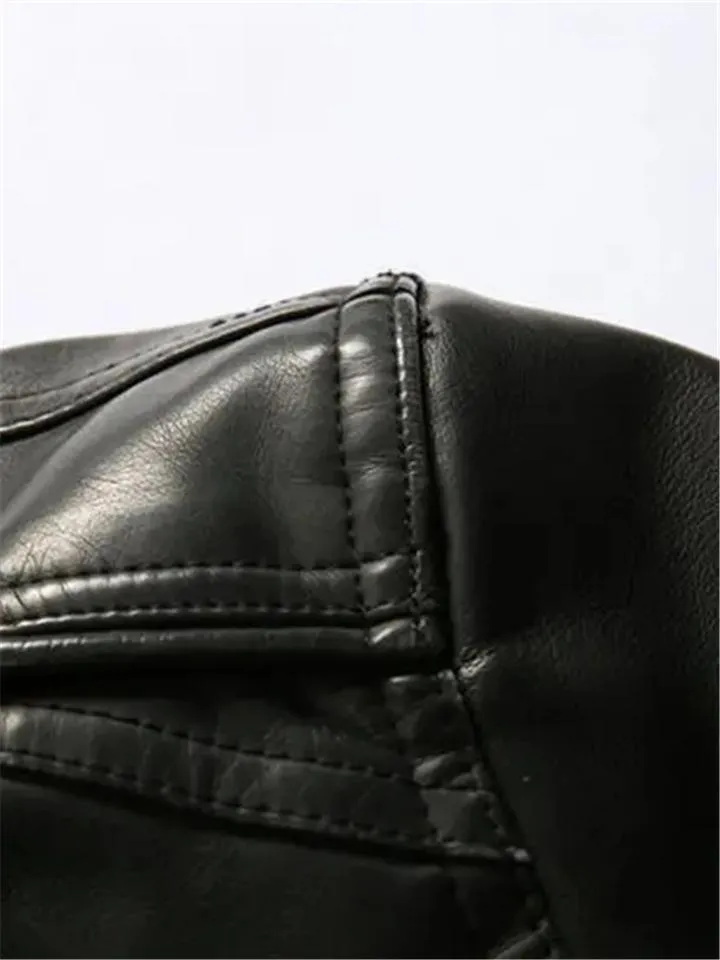 Men Winter Fashion Fleece Lined Midi Leather Jacket With Waistband