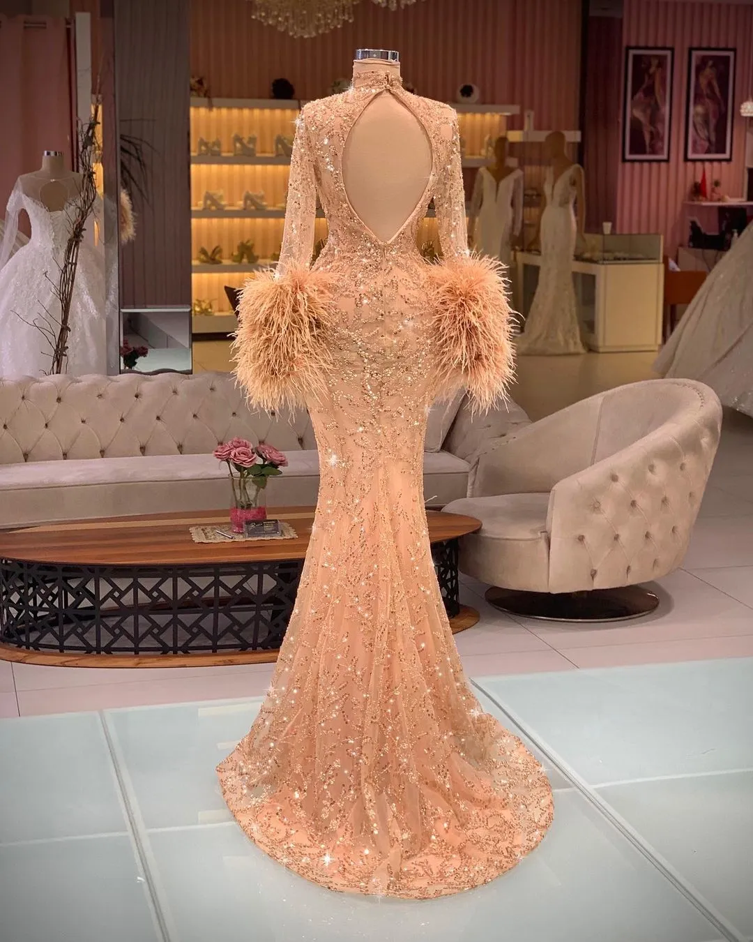 Mermaid Prom Dresses High Neck Women Long Evening Pageant Gowns
