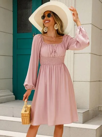 Minnie Off-Shoulder Balloon Sleeve Smocked Dress
