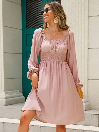 Minnie Off-Shoulder Balloon Sleeve Smocked Dress