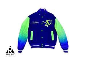 Mix Gradient Leather Varsity Jacket "Blue & Green"