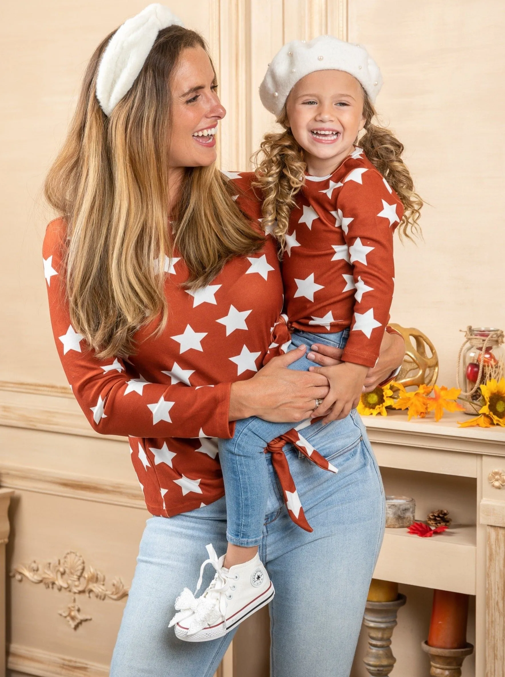 Mommy and Me Starry Autumn Knot Hem Top