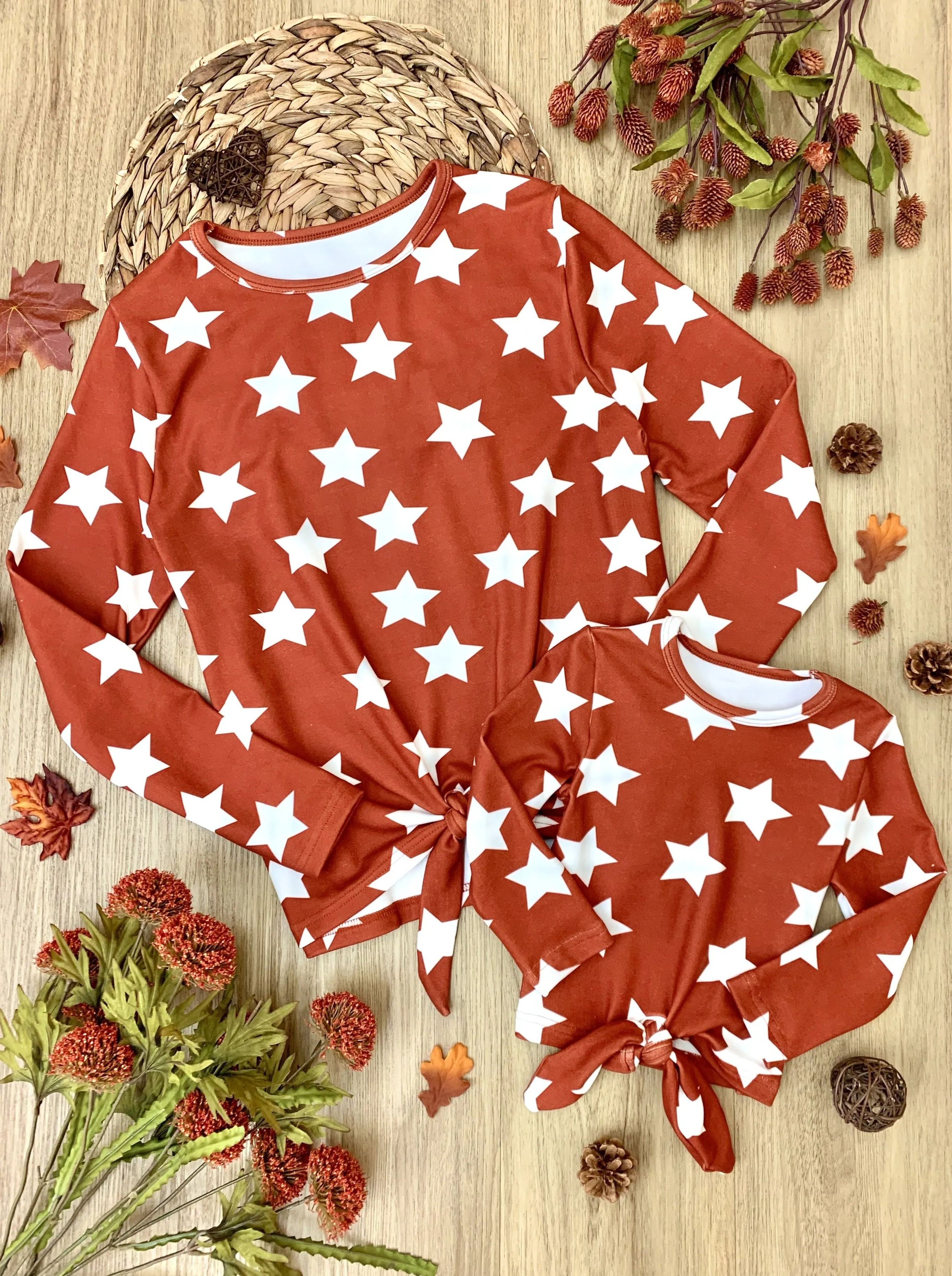 Mommy and Me Starry Autumn Knot Hem Top