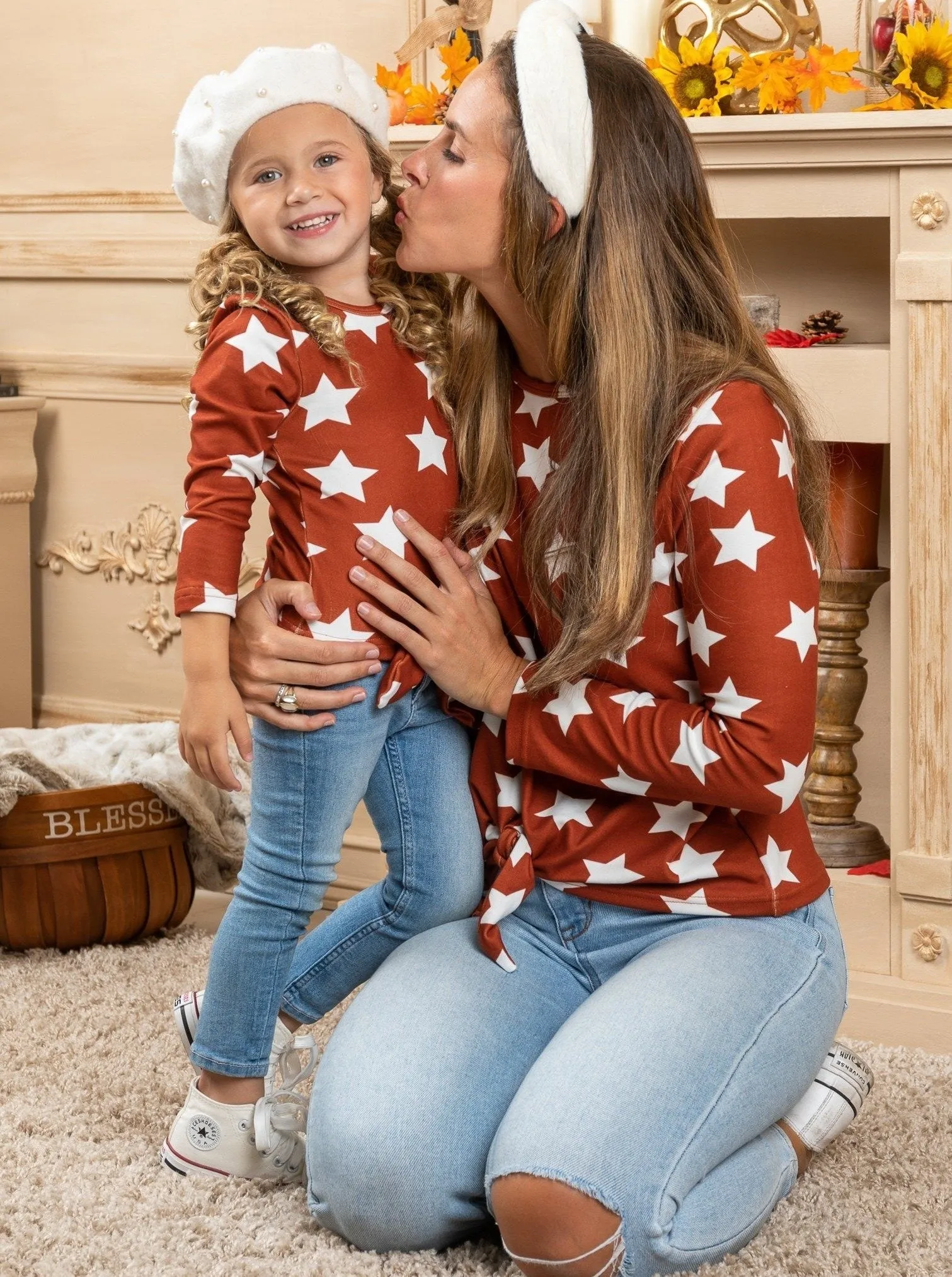 Mommy and Me Starry Autumn Knot Hem Top