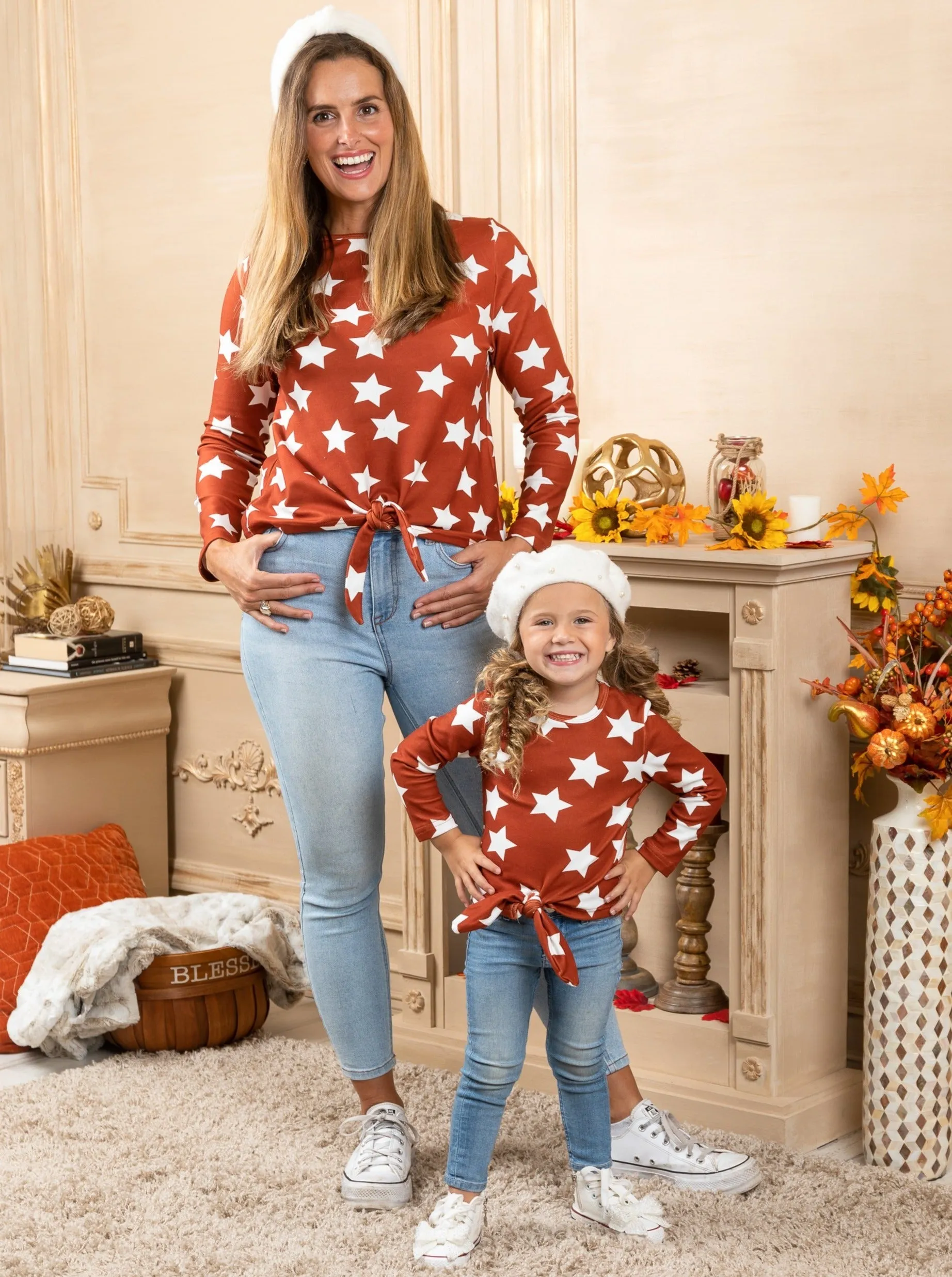 Mommy and Me Starry Autumn Knot Hem Top