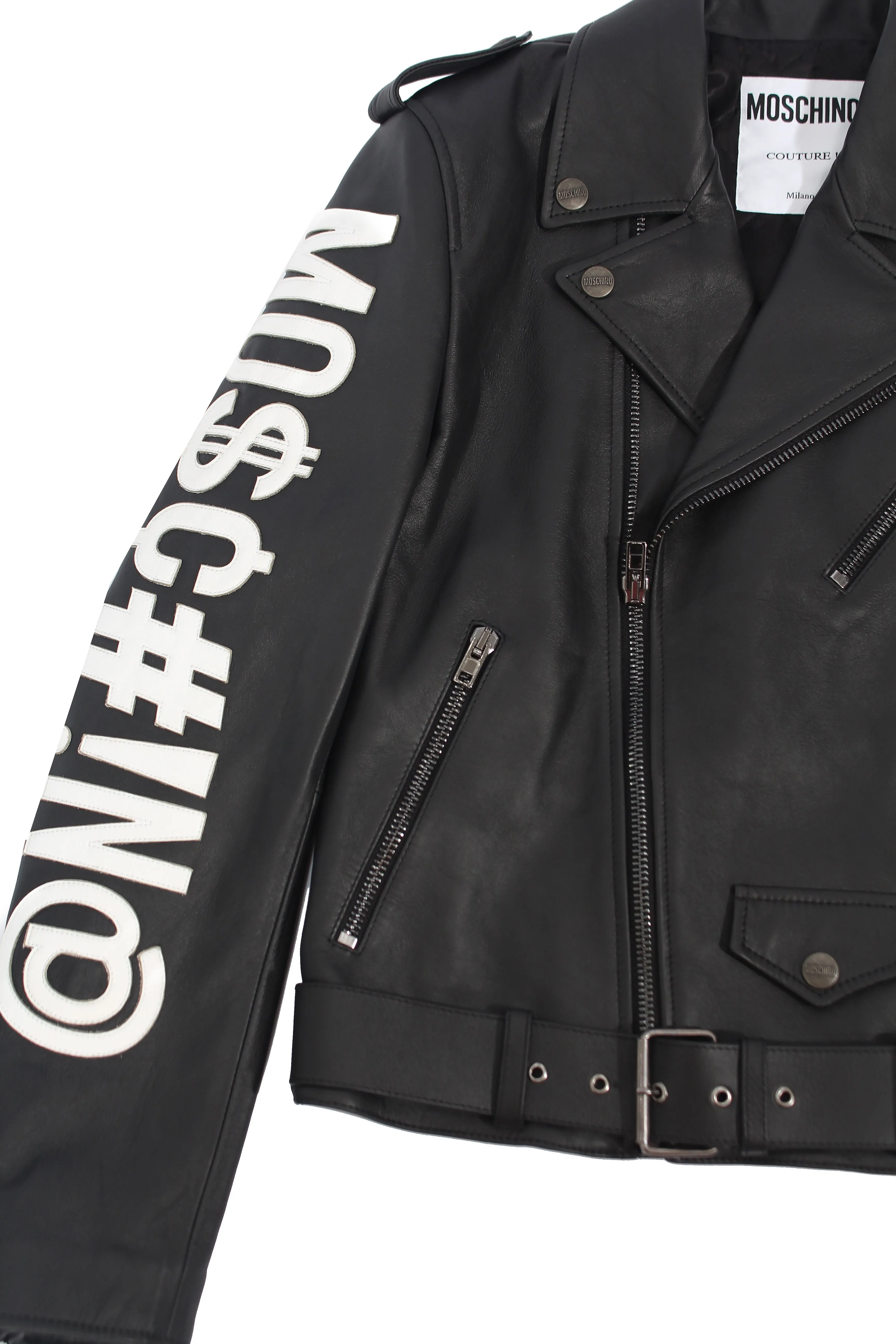 Moschino Embroidered Leather Jacket - Black