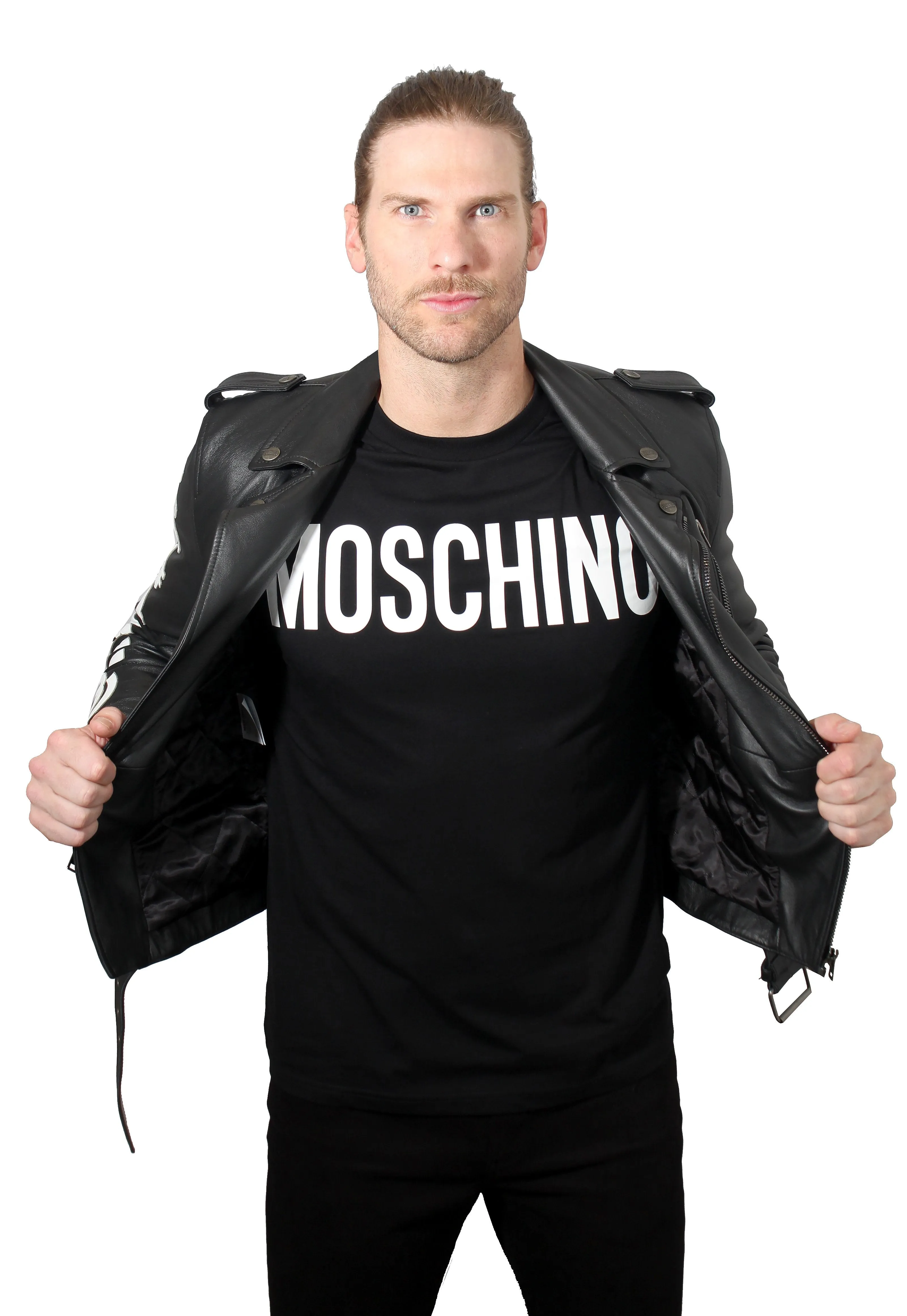 Moschino Embroidered Leather Jacket - Black