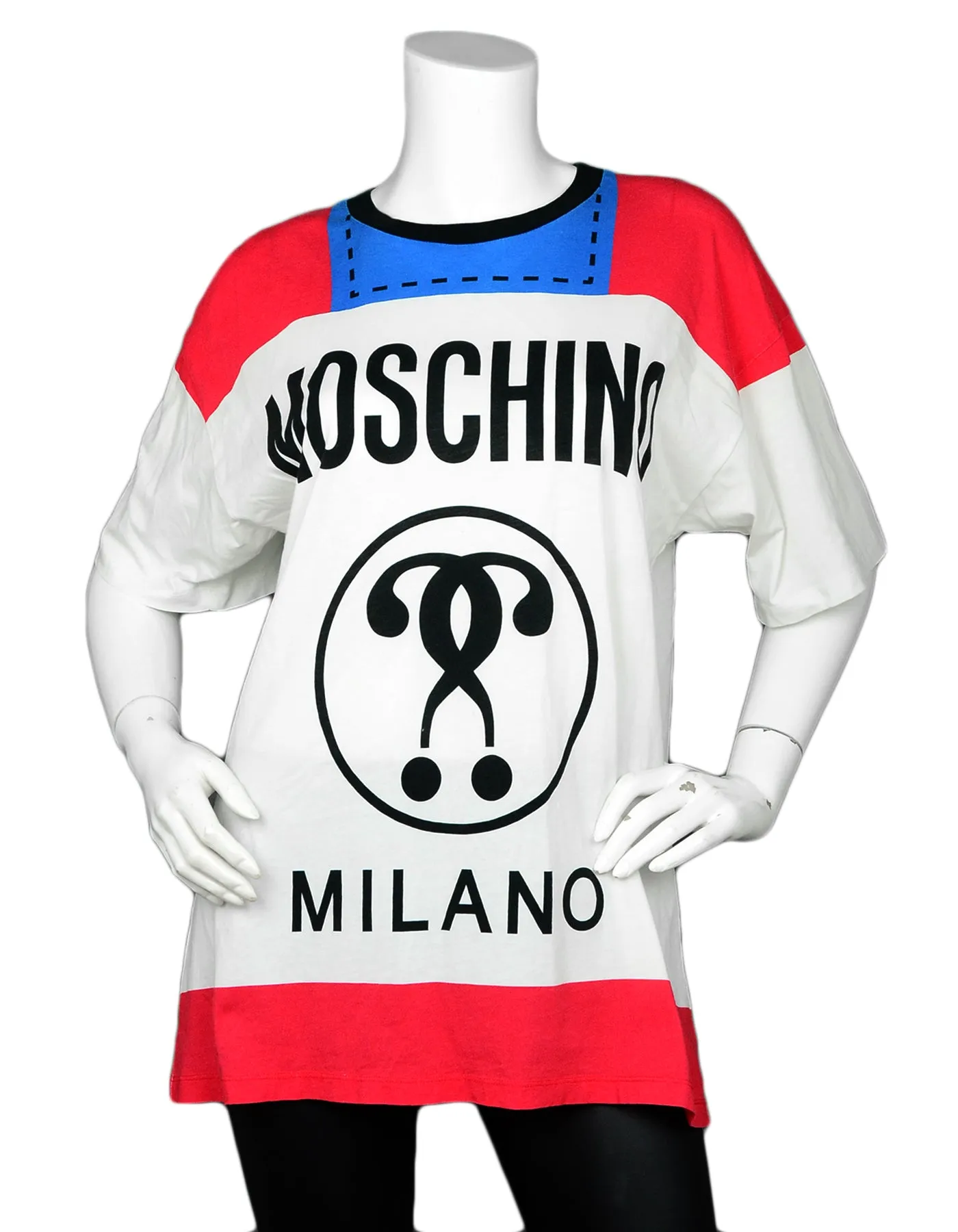 Moschino White/Red/Blue Question Mark Logo T-Shirt sz S