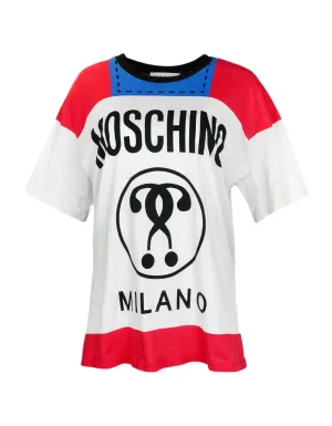 Moschino White/Red/Blue Question Mark Logo T-Shirt sz S