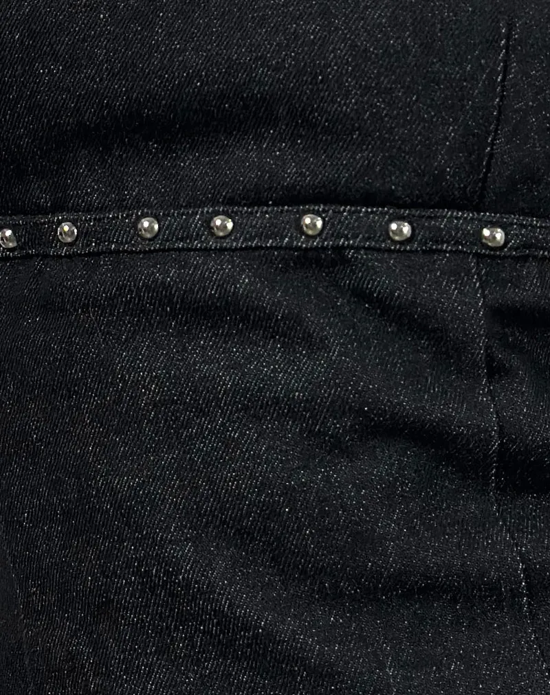 Nasya Halter Top in Chambray Studs Black