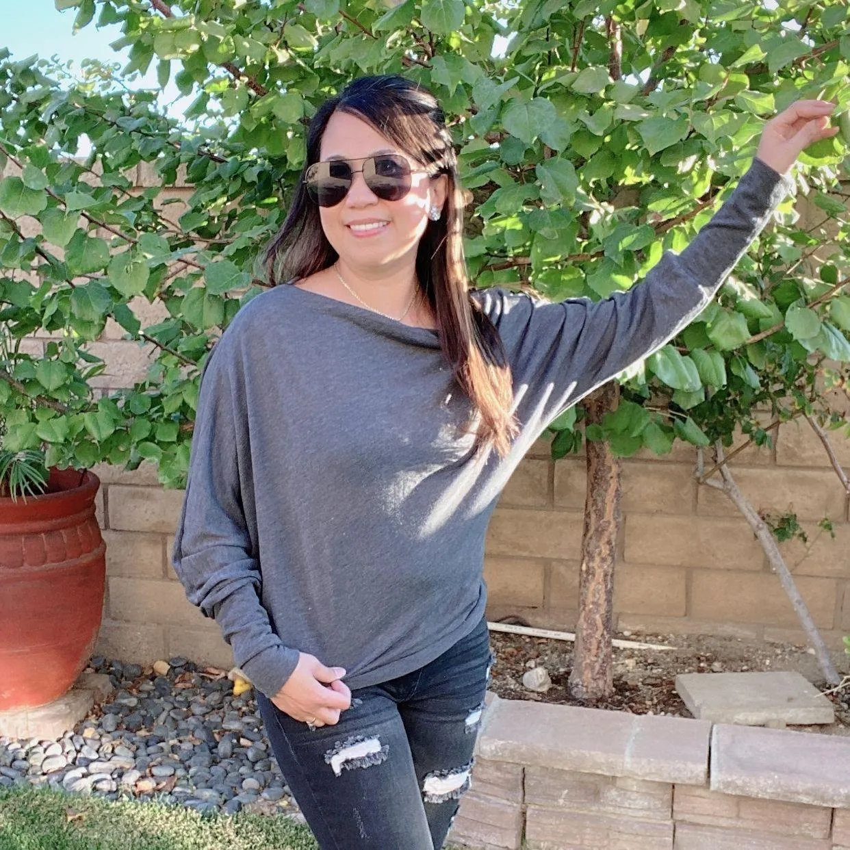 Navy Blue Light Weight Off The Shoulder Dolman Top