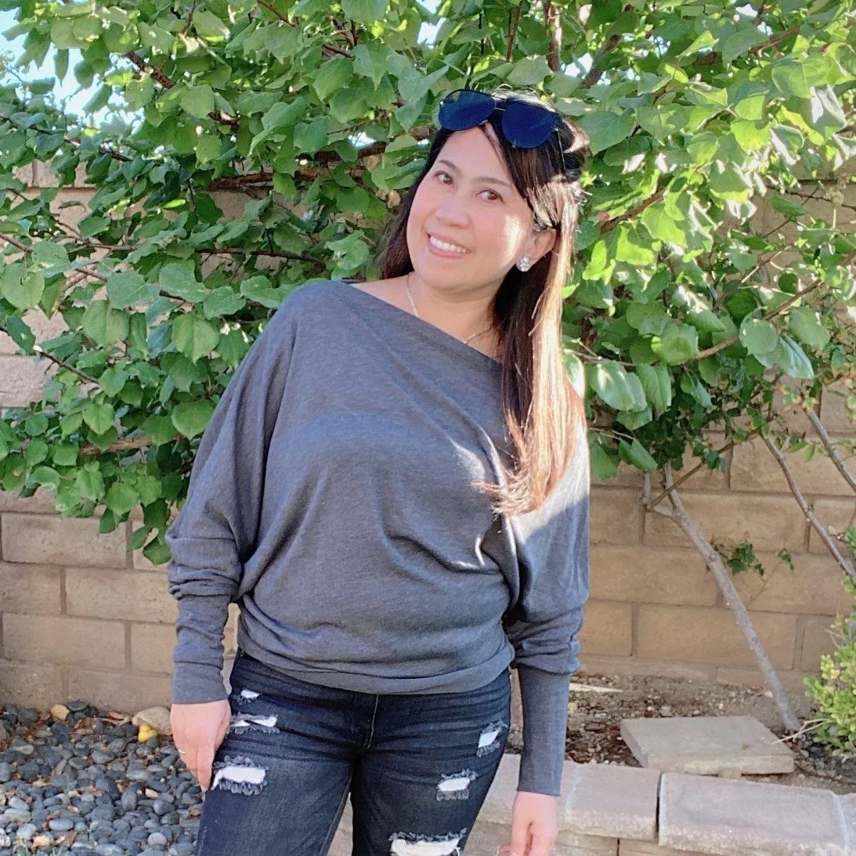 Navy Blue Light Weight Off The Shoulder Dolman Top