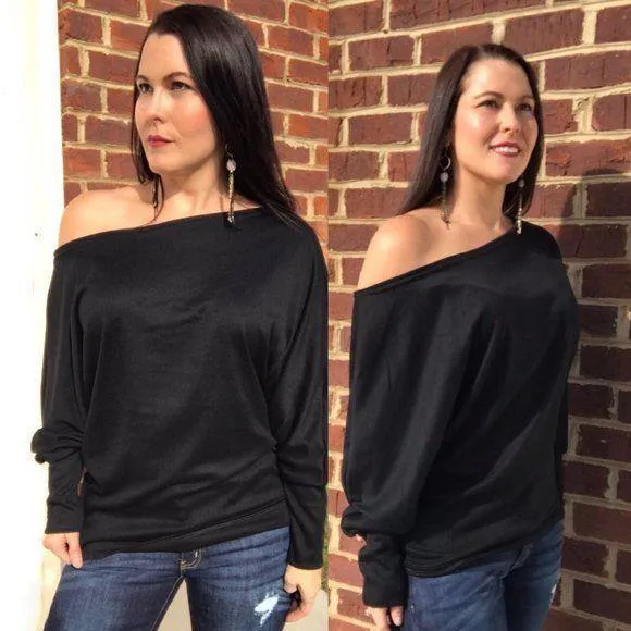 Navy Blue Light Weight Off The Shoulder Dolman Top