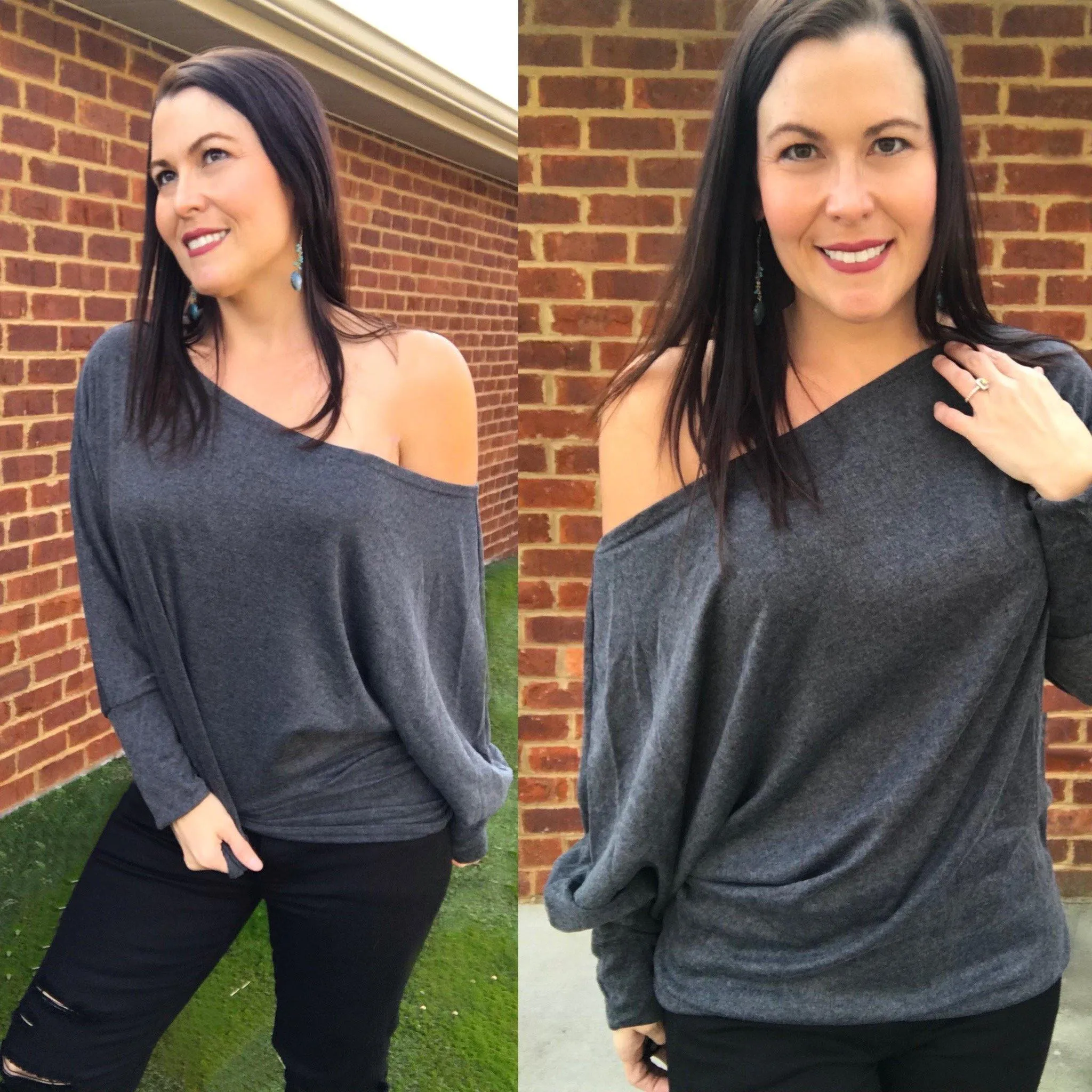 Navy Blue Light Weight Off The Shoulder Dolman Top