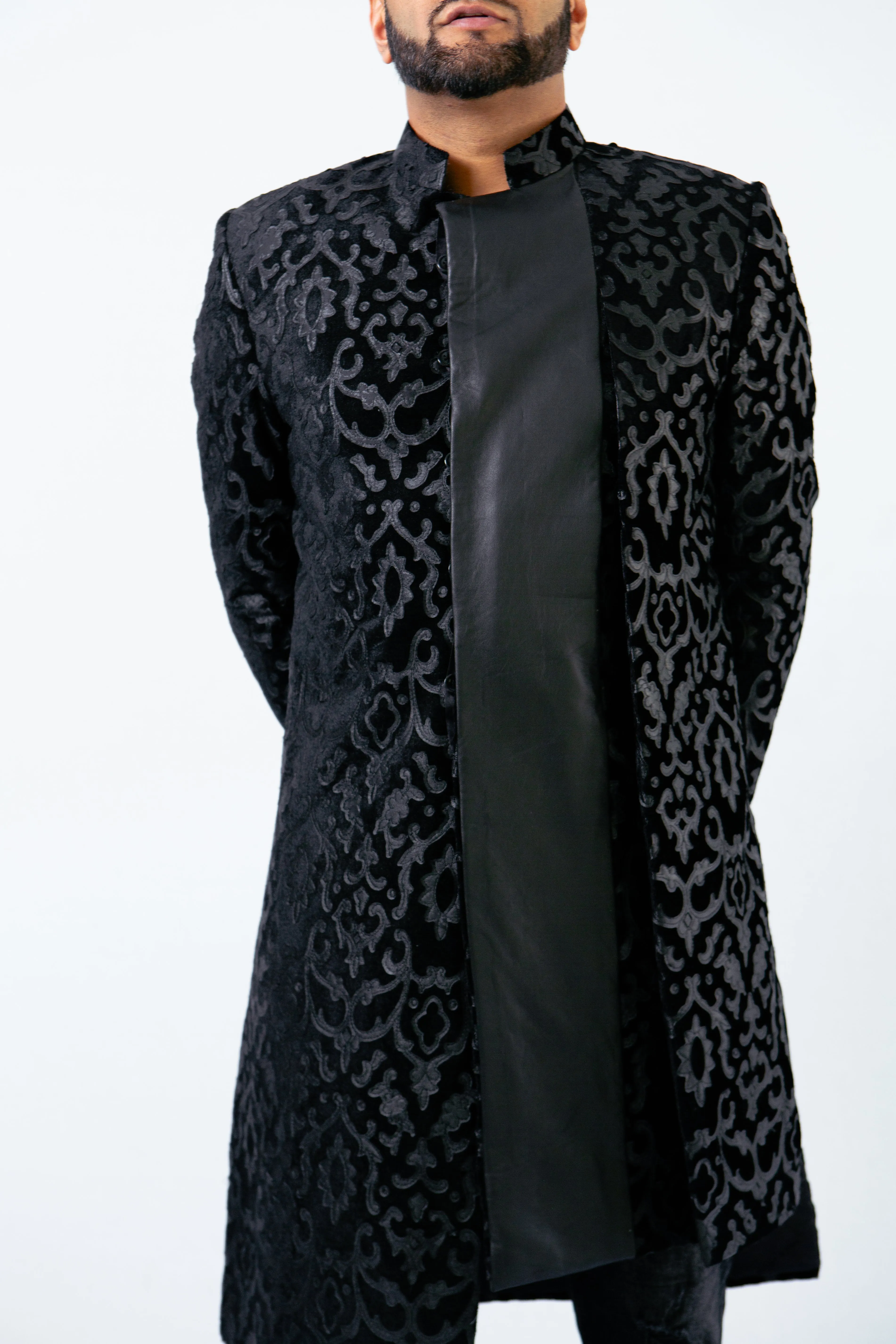 NAWABI NECTAR LASER CUT LEATHER JACKET